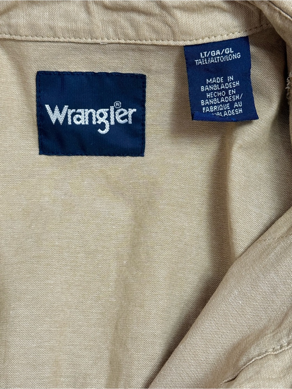 Wrangler Cowboy Cut Khaki Western Pearl Snap Workshirt Large Tall Short Sleeve - Picture 6 of 7
